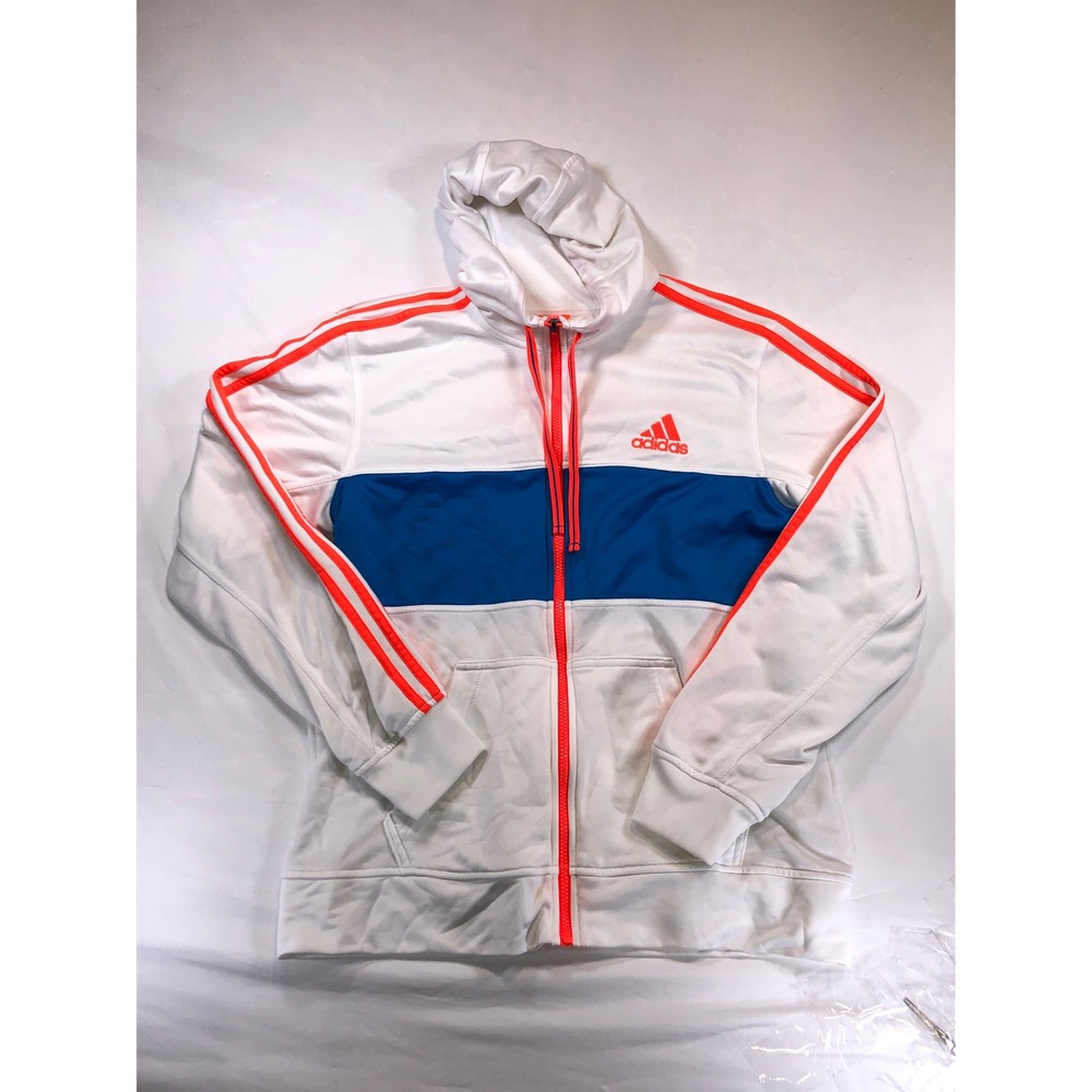 Adidas Climalite Full Zip Hoodie Mens Medium White Blue Neon Orange Colorblock